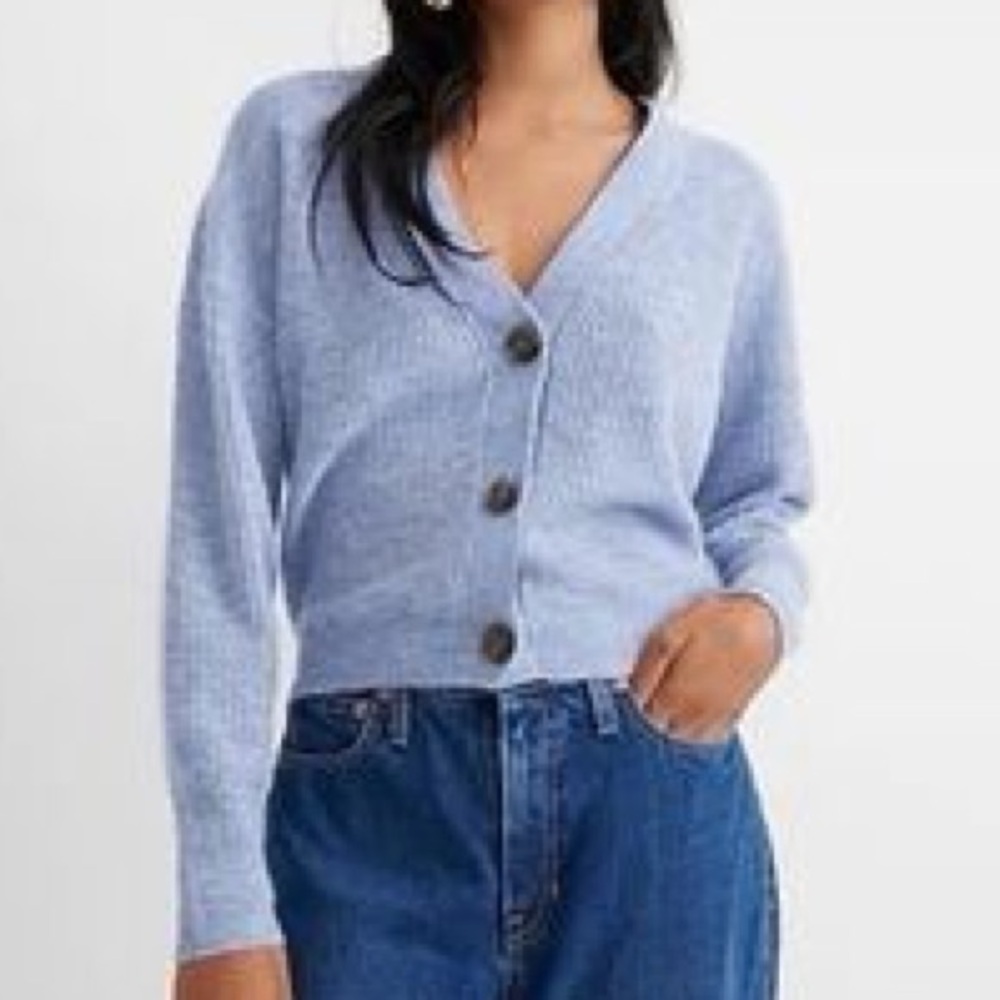 J.Crew Wool Blend, Cropped Light Blue, V neck Cardigan